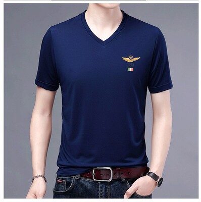 皮尔卡丹冰丝短袖T恤男士V领