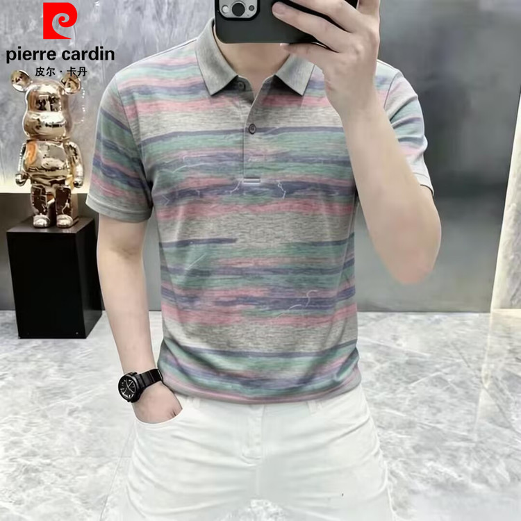 皮尔卡丹夏季冰丝短袖Polo衫男