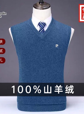 皮尔卡丹100%山羊绒衫男士秋冬新款超细精纺绅士羊毛背心马甲男装