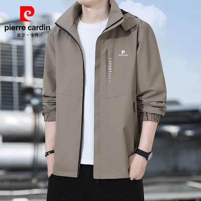 皮尔卡丹秋季新款时尚夹克外套男士宽松大码户外休闲运动冲锋衣潮