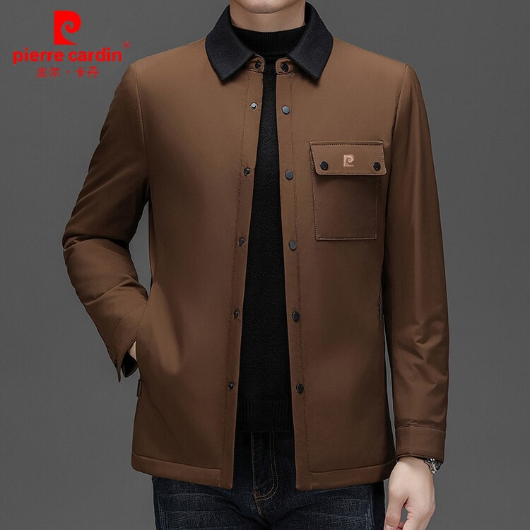 皮尔卡丹冬季高档翻领棉服男士中老年爸爸装商务休闲加厚保暖外套