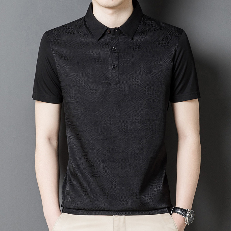 皮尔卡丹夏季高档男士100桑蚕丝翻领短袖T恤中青年轻奢真丝POLO衫