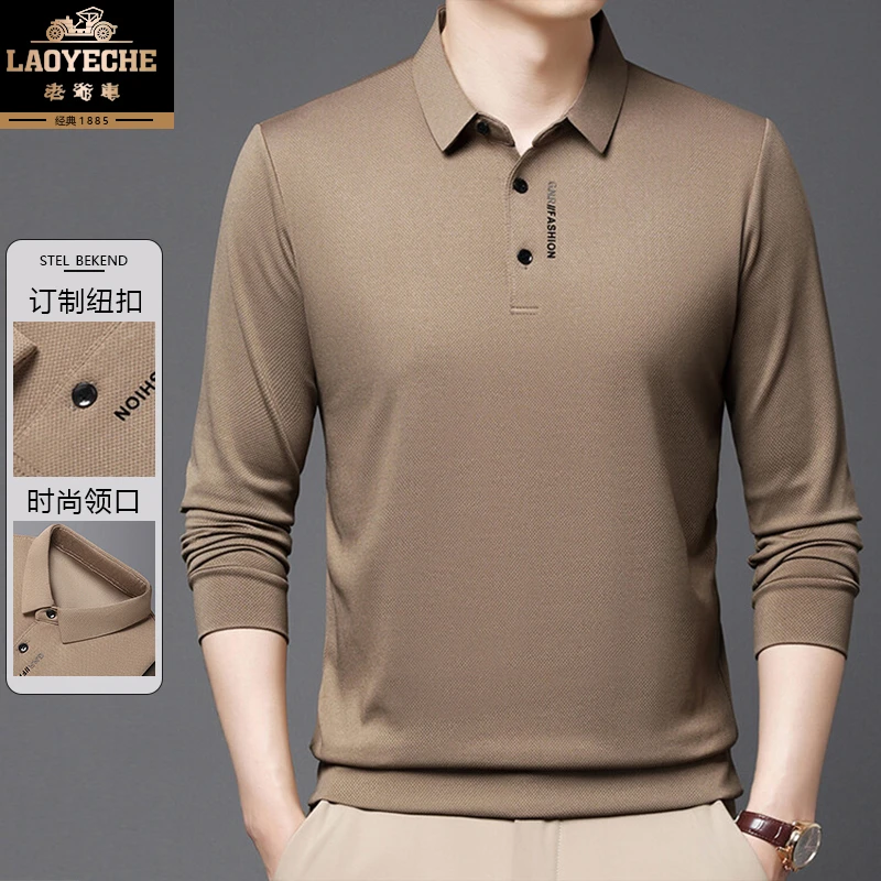 老爷车长袖T恤男士春季新款翻领POLO衫休闲商务中老年打底爸爸装