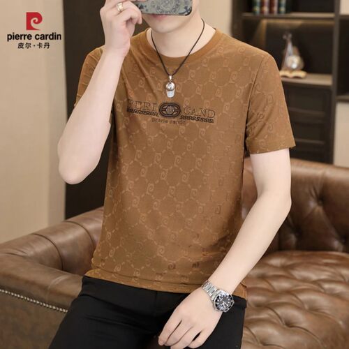 皮尔卡丹夏季冰丝提花短袖t袖男
