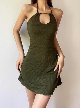 Women's Sexy Open Back Hanging Neck High Waist Wrapped Hip S