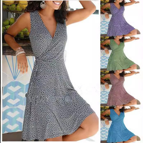 碎花腰带连衣裙女装-m