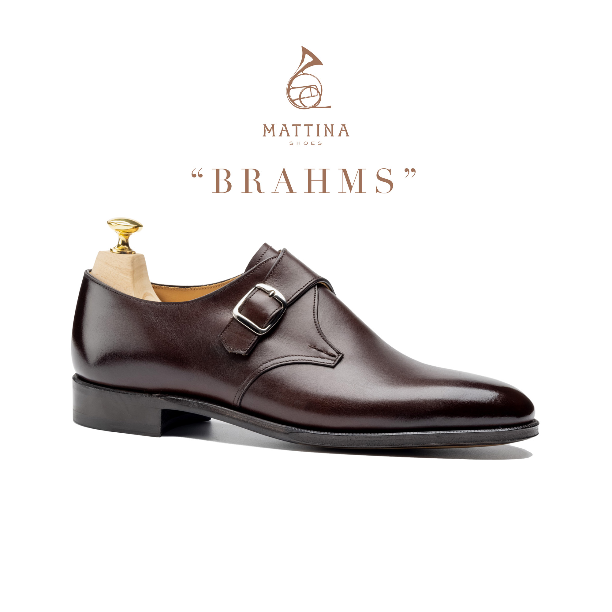 Mattina Brahms男士手工真皮固特异正装搭扣孟克鞋Monk鞋皮底皮鞋