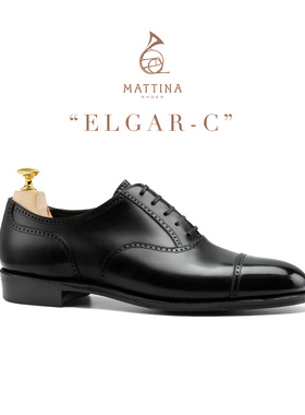 Mattina Elgar圆头经典男士手工真皮固特异布洛克皮底婚鞋正装鞋