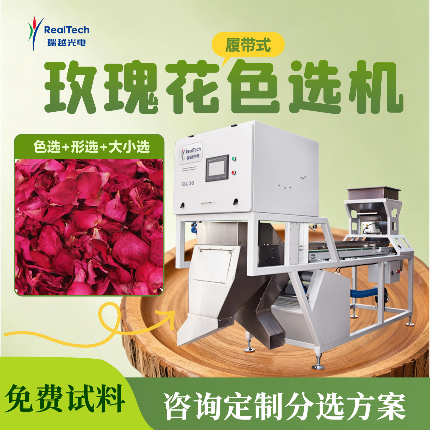 履带式玫瑰花色选机 鲜花干花两用 花茶原料杂质分级筛选机器