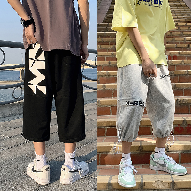 Summer new style Hong Kong Style loose trend printed Capris for men