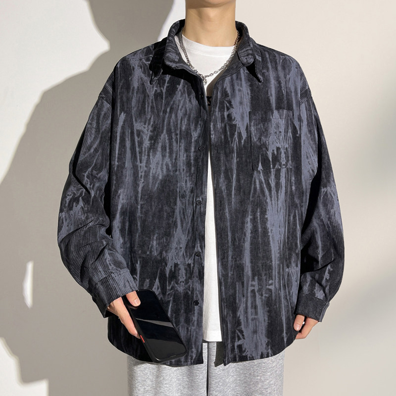 CS899特批P38现货秋冬新款扎染肌理感大码长袖衬衫M-6XL,男装衬衫,电商A018