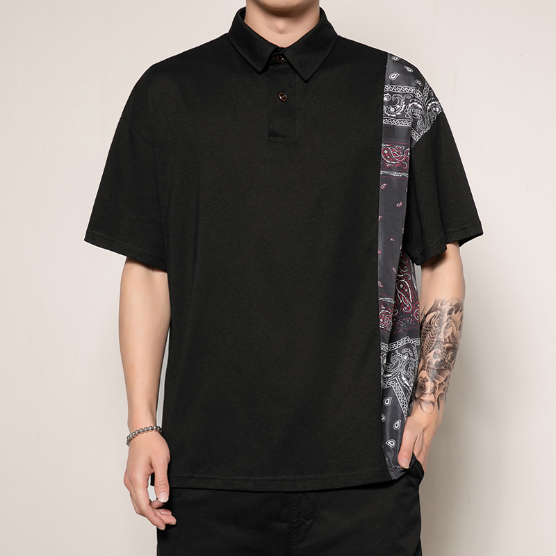 夏装新款复古拼接重磅宽松M-6XL大码男士POLO衫PL37p45，男装Polo衫，电商A018