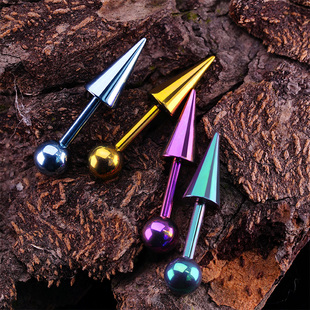 rock boilF136钛合金耳钉精灵耳内螺纹尖锥耳骨上恶魔耳轮钉穿孔