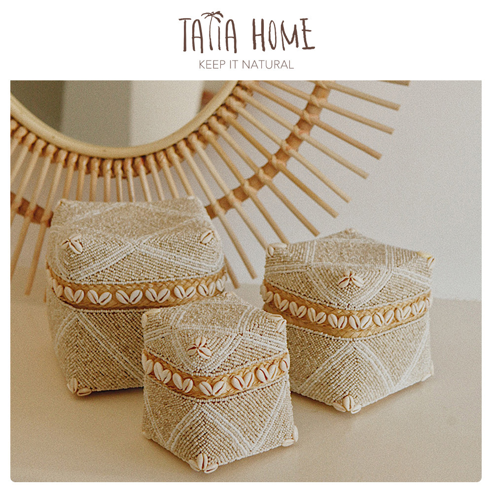 TayiaHome 进口手工串珠 贝壳竹编织 海岛风收纳首饰盒 ins装饰品,收纳整理,桌面收纳盒,淘宝优惠券,粉丝福利购,淘宝优惠卷