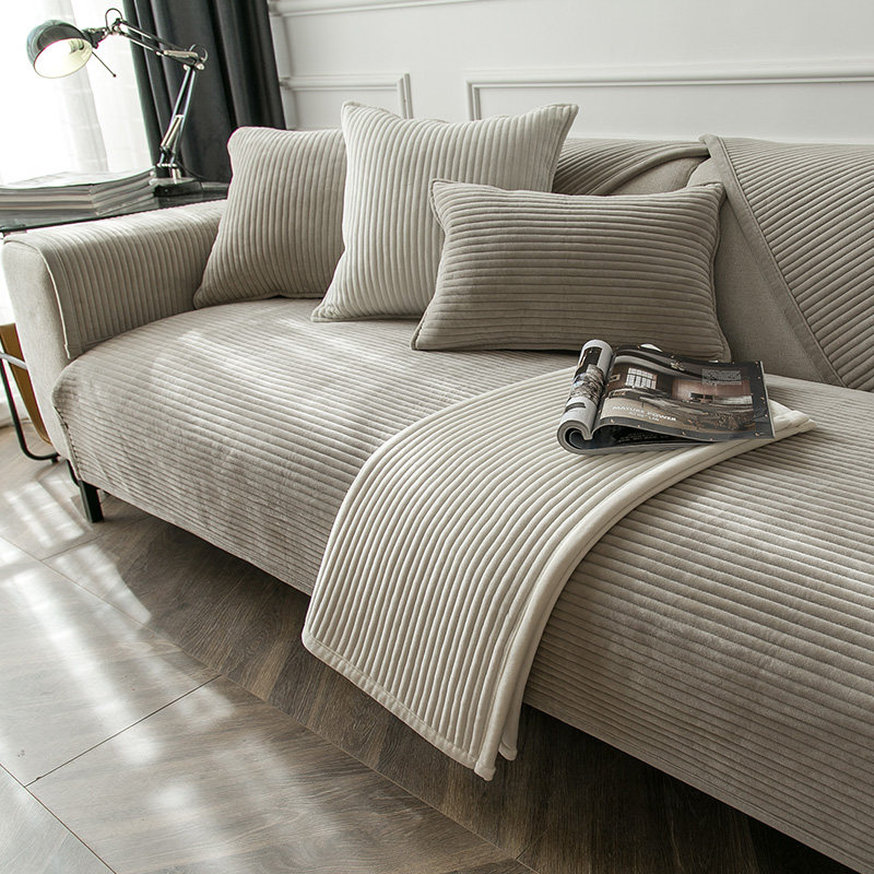 毛绒沙发垫北欧简约现代时尚冬款防滑坐垫套罩盖巾冬季布艺坐垫子