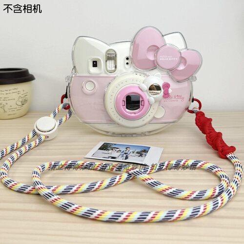 适用富士拍立得hello Kitty相机透明保护壳套 编织背带 自拍镜