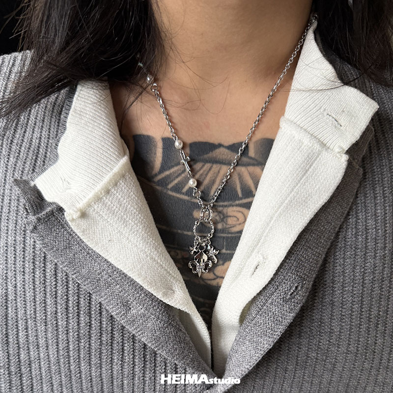 原创船锚项链男生欧美嘻哈街头小众设计高级感锁骨链毛衣链男士