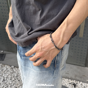 自制做旧哑光扭曲手链男士 复古拼接手饰男高级感小众钛钢不掉色