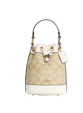 COACH 蔻驰 Dempsey 女士抽绳水桶包斜挎包手拎包 白色logo