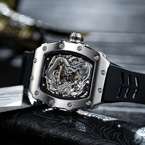 OBLVLO欧宝罗全自动机械表防水酒桶型男款手表官方正品腕表金龙表