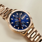 OBLVLO欧宝罗休闲商务全自动机械玫瑰金三眼多功能品牌手表男十大