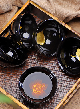 木叶天目盏茶具茶杯乌金黑釉陶瓷茶盏主人杯单杯茶碗菩提叶泡茶杯