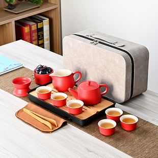 陶瓷功夫茶具旅行套装 家用客厅户外便携式 喝茶高级感轻奢收纳新款