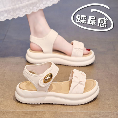 品牌真皮仙女风踩屎感软底凉鞋女