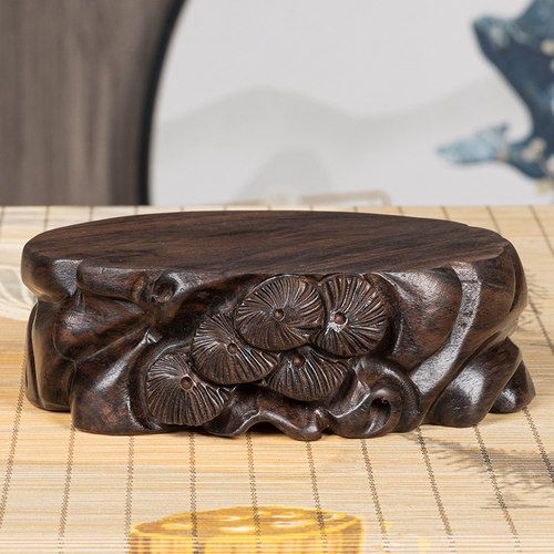 实木根雕底座椭圆形花盆景瓶奇石玉石头佛像工艺品摆饰托架可挖槽