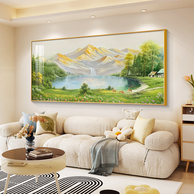 客厅装饰画日照金山聚宝盆山水画沙发背景墙挂画西墙壁画2025新款,家居饰品,现代装饰画,淘宝优惠券,粉丝福利购,淘宝优惠卷