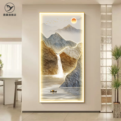 旭日东升玄关装饰画轻奢高级感入户门走廊过道挂画山水风景壁画