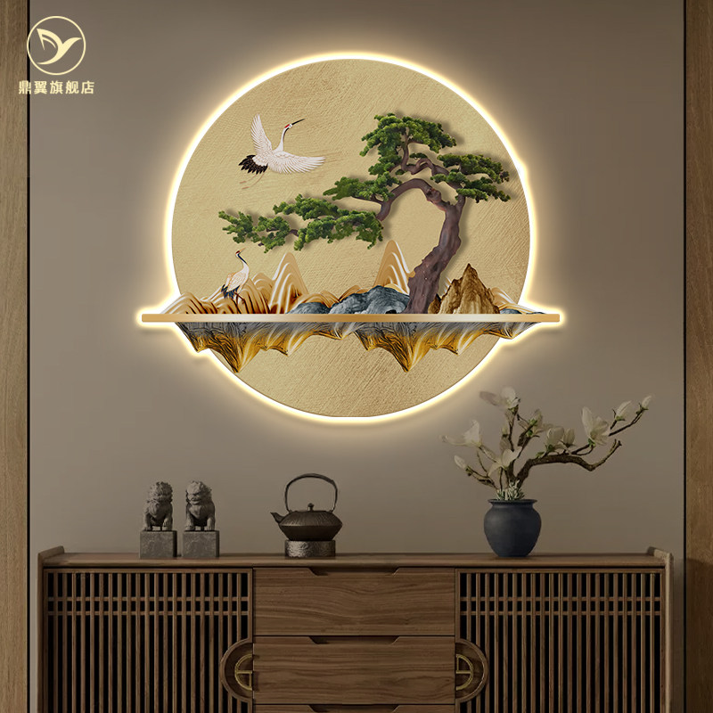 入户门玄关挂画松鹤迎客松高级图片