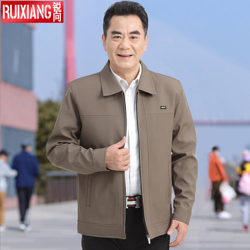 中老年男士秋冬装翻领外套夹克衫