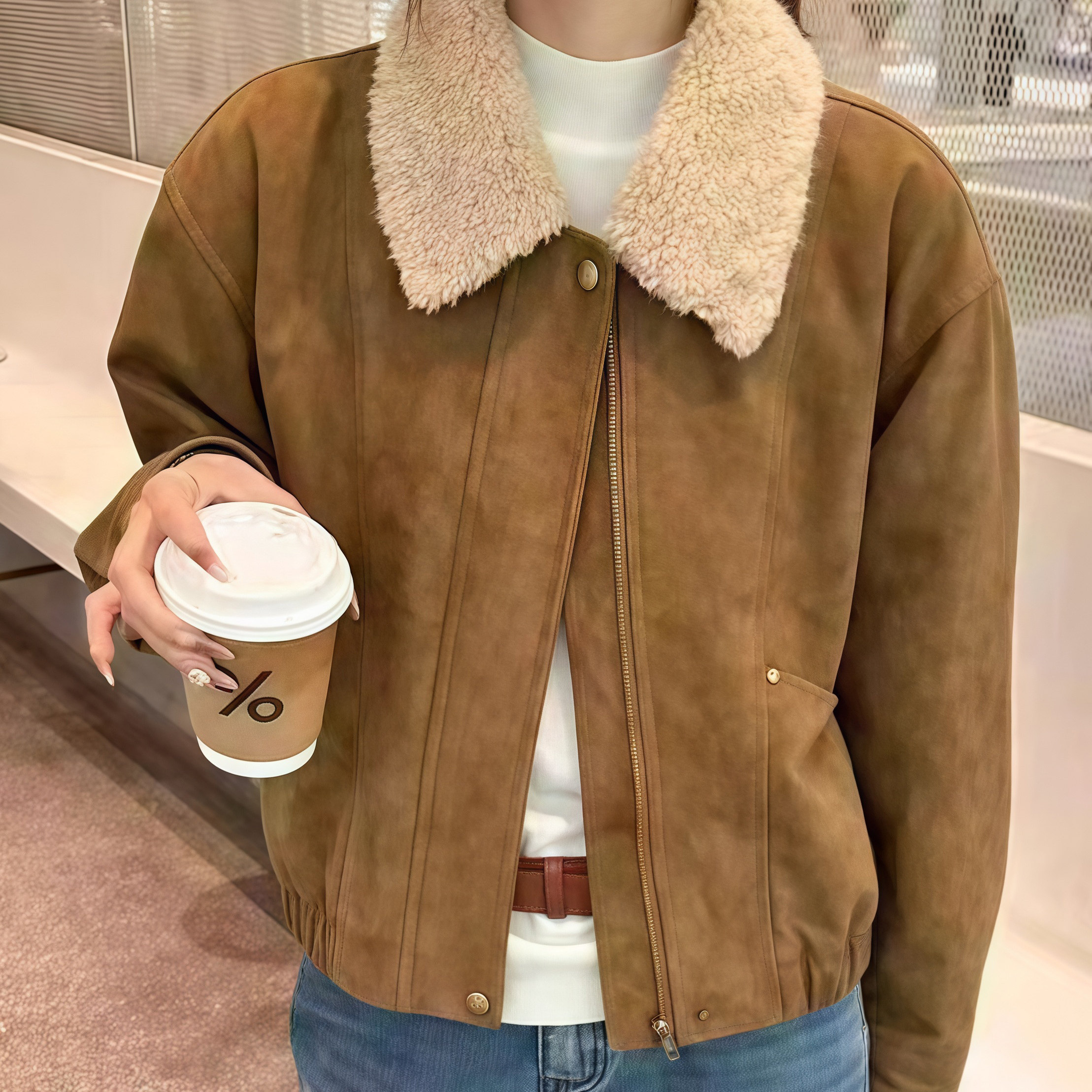 新品夹棉加厚棉衣女2025冬新款时尚设计感宽松翻领毛领棉服外套女