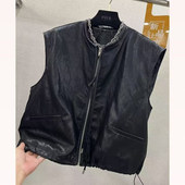 百搭休闲马甲女宽松潮女马甲女 百搭版 PU皮高级感2025秋季 新时尚