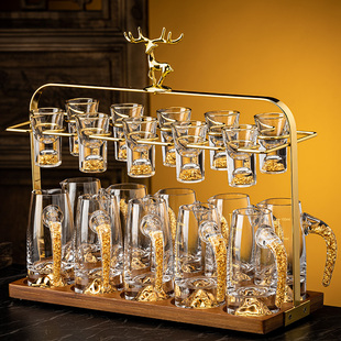 高档轻奢水晶玻璃白酒杯套装 一口小酒杯子二两分酒器酒具 家用中式