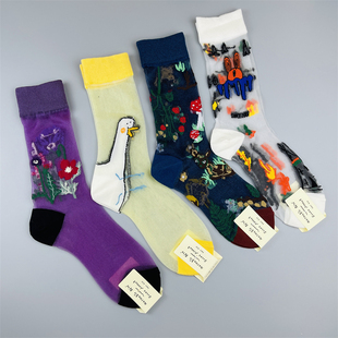 森林童话卡通猫咪玻璃丝袜女士水晶丝超薄夏季中筒袜子韩国潮袜子