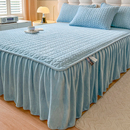 冬季 纯色牛奶绒夹棉床裙单件珊瑚绒法兰绒加厚保暖床罩三件套防滑