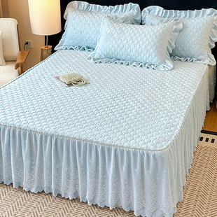 公主风加厚夹棉牛奶绒床裙三件套简约冬季 保暖防滑法兰珊瑚绒床罩
