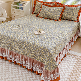 法式 母婴级水洗棉床盖单件田园风夹棉床单三四件套小碎花床罩床裙