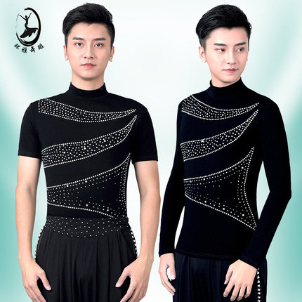 环雅摩登舞练功服男女新款高领短袖黑色形体服表演服拉丁舞服上衣