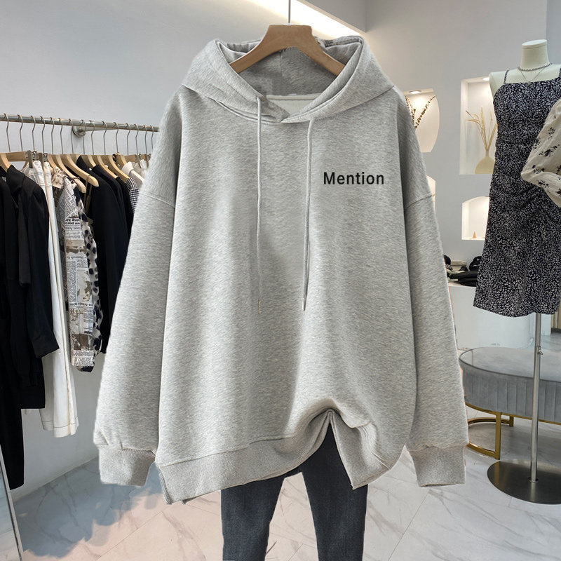 임산부 벨벳 후드 티셔츠 여성용 중간 길이 한국 스타일 루즈 캐주얼 탑 패션 다재다능한 두꺼운 가을 겨울 의류