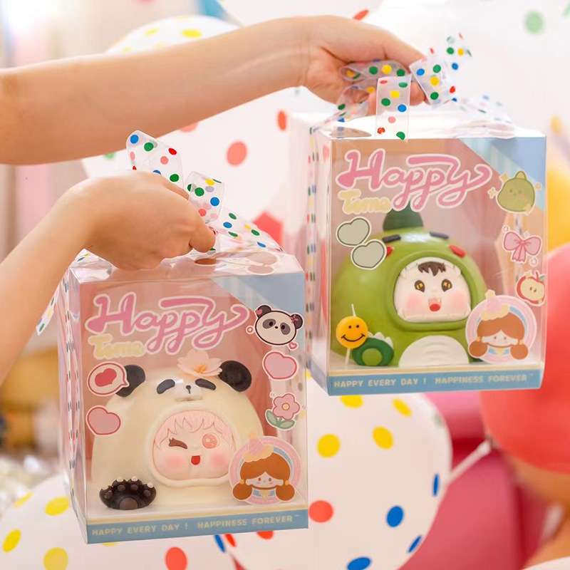 六一儿童节4四寸5寸迷你蛋糕盒萌娃盒嘟嘟脸手提盒贴纸diy包装盒