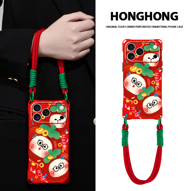 原创西红柿萌猫适用于苹果17promax华为mate70手机壳卡通手提iphone16plus小众红色新款pura80挂绳斜挎15pro