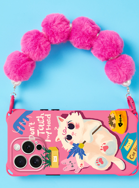 适用华为mate70pro苹果16promax手机壳挂绳新款腕带iphone17pro可爱卡通p70ultra毛球手提小米15斜挎背带50