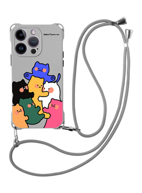 适用于苹果15promax手机壳灰色新款iphone14plus挂绳可调节13pro原创个性女款12背带斜跨xsmax挂脖xr可爱卡通