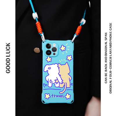 适用苹果14手机壳斜跨可背挂脖