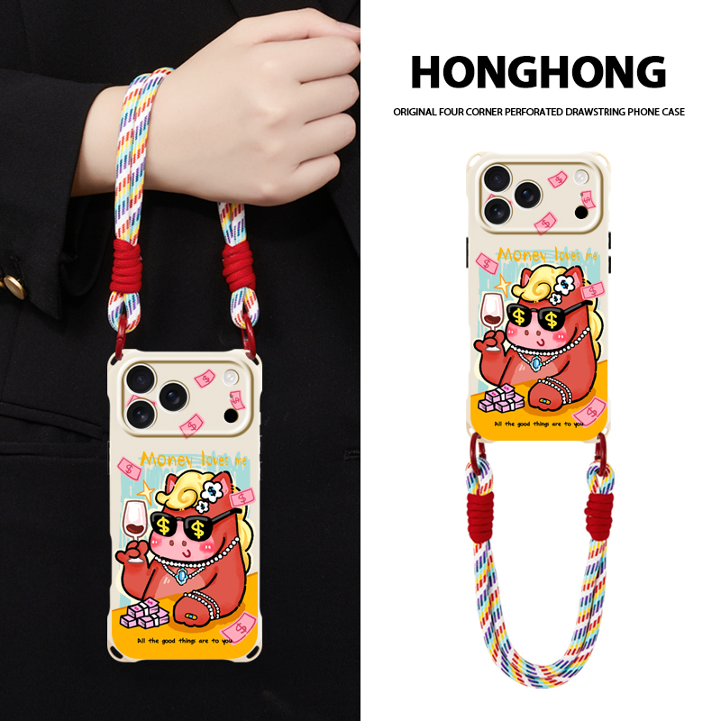 原创暴富小红马适用于iphone17promax华为mate70手机壳卡通可爱pura80挂绳手提苹果16plus小众新款15pro斜挎