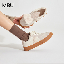 MBU 防水加绒德训鞋女2025冬季新款毛毛鞋厚底二棉板鞋小白鞋棉鞋