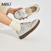 银色德训鞋 女2026年春季 新款 MBU 厚底复古蕾丝芭蕾风运动休闲板鞋